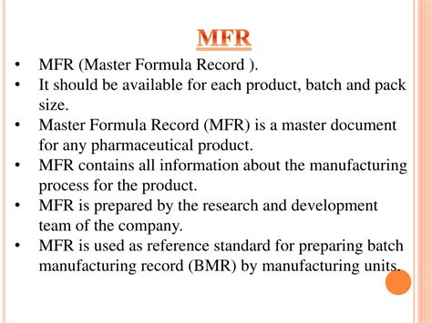 master manufacturing formula (mmf)|Preparation of Master Formula Record (MFR) : Pharmaguideline.